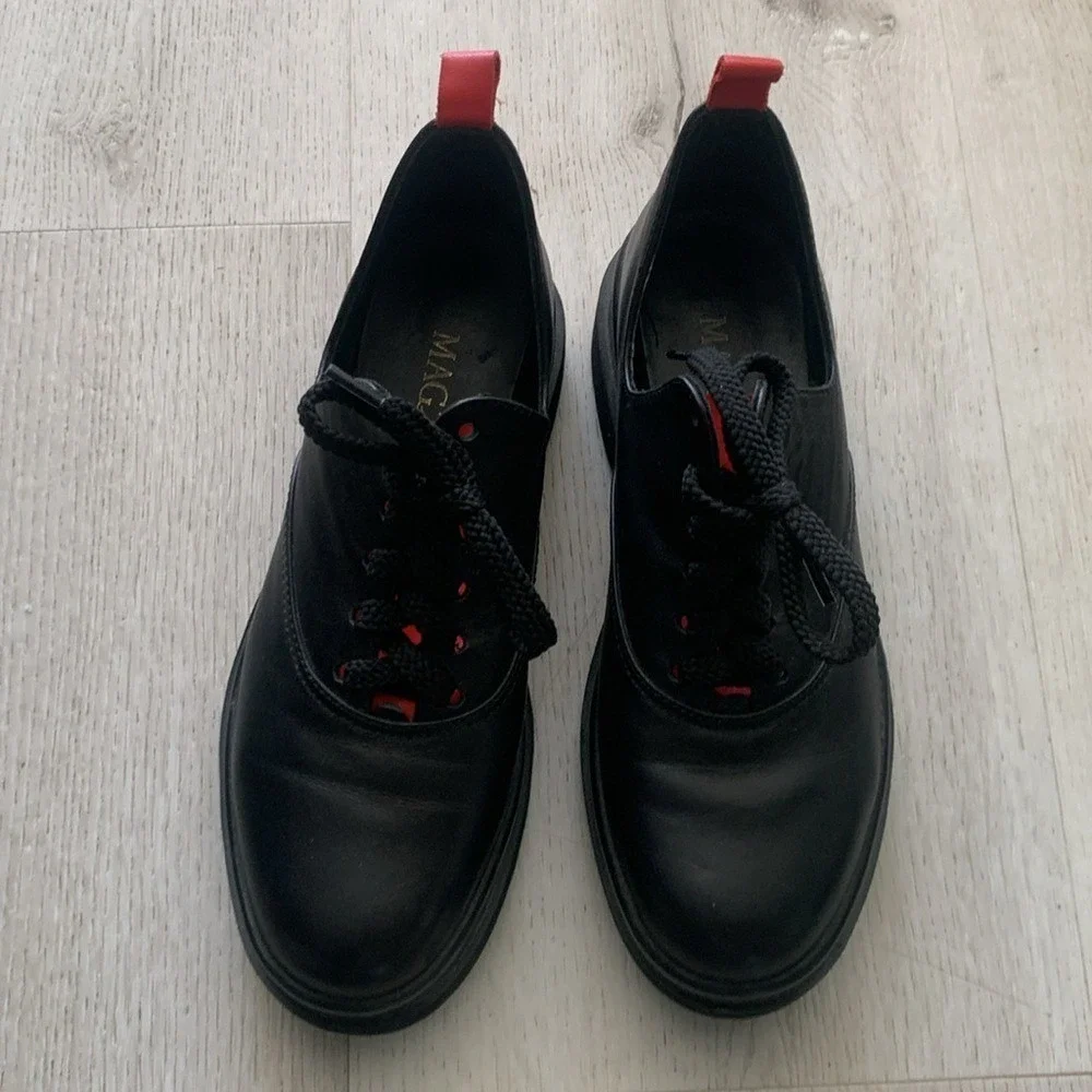 Magza leather wedges black red lace up shoes sneakers chunky‎ y2k size 7